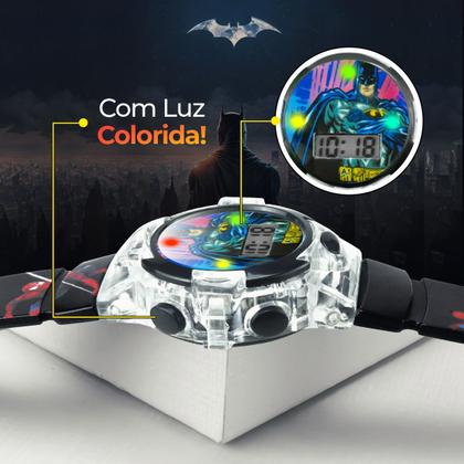 Imagem de Relogio Infantil Digital Batman Led Silicone Preto + Caixa