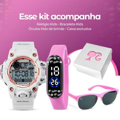 Imagem de Relogio Infantil Digital + Caixa + Oculos Protecao UV Sol data silicone ajustavel qualidade premium rosa acetato luz