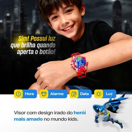 Imagem de Relogio Infantil Digital Led Vermelho + Caixa + Oculos Colar luz proteção uv heroi criança silicone presente ajustavel