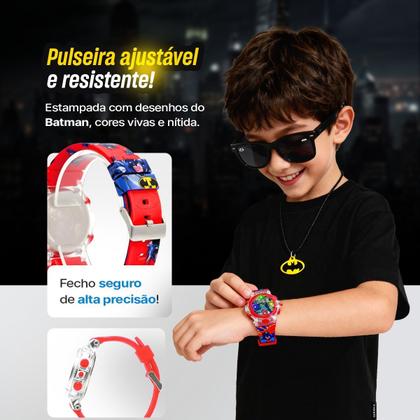 Imagem de Relogio Infantil Digital Led Vermelho + Caixa + Oculos Colar luz proteção uv heroi criança silicone presente ajustavel
