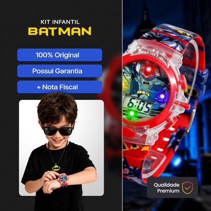 Imagem de Relogio Infantil Digital Led Vermelho + Caixa + Oculos Colar luz proteção uv heroi criança silicone presente ajustavel