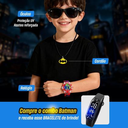 Imagem de Relogio Infantil Digital Led Vermelho + Caixa + Oculos Colar luz proteção uv heroi criança silicone presente ajustavel