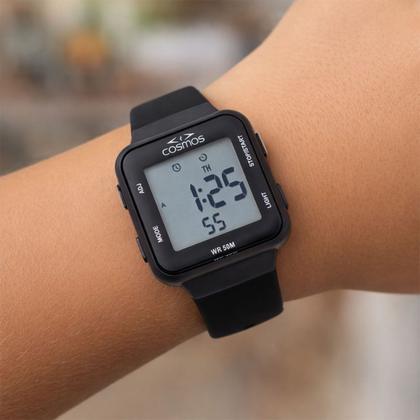 Imagem de Relógio Infantil Digital Masculino de Pulso Preto Quadrado com Pulseira de Silicone à Prova D Água Cosmos