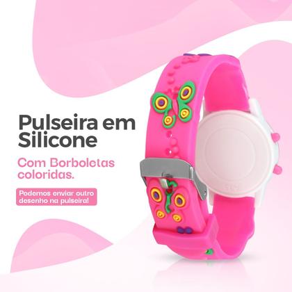 Imagem de relogio infantil digital + oculos sol caixa presente led proteçao uv pulseira ajustavel pink menina rosa original caixa