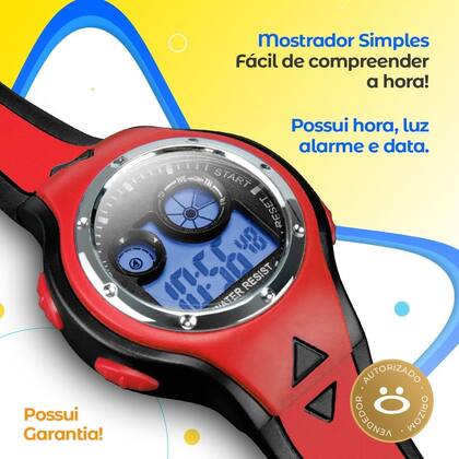 Imagem de Relogio Infantil Digital qualidade premium social silicone original preto homem aranha vermelho heroi ajustavel casual