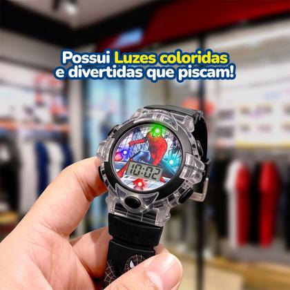 Imagem de Relogio Infantil Digital Silicone Vermelho Aranha + Caixa heroi ajustavel menino original criança luz presente data