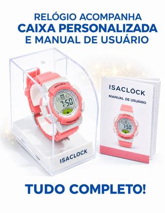 Imagem de Relógio Infantil Feminino Digital Rosa Menina Resistente À Água 3ATM Alarme Cronômetro Luz Interna Isaclock IRF001