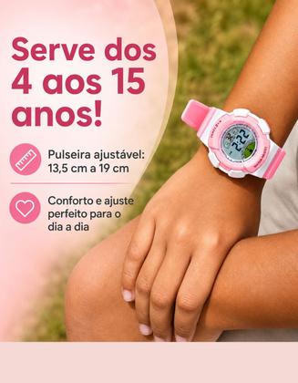 Imagem de Relógio Infantil Feminino Digital Rosa Menina Resistente À Água 3ATM Alarme Cronômetro Luz Interna Isaclock IRF001