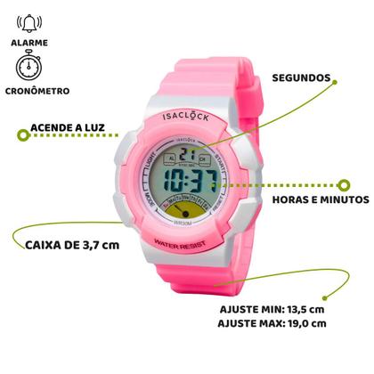 Imagem de Relogio Infantil Feminino Rosa Isaclock Original Resistente Criança Menina Irf001