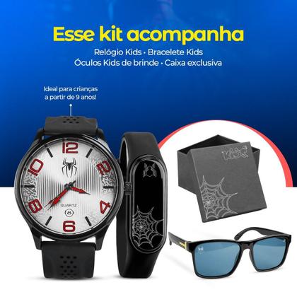Imagem de relogio infantil homem aranha + caixa + oculos protecao uv qualidade premium silicone esportivo ajustavel social preto