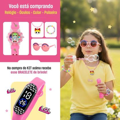 Imagem de Relogio Infantil Led Digital Rosa + Colar Oculos + Pulseira pulseira ajustavel protecao uv qualidade premium menino