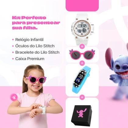 Imagem de Relogio Infantil Led Rosa Digital + Oculos Sol menina pulseira ajustavel qualidade premium protecao uv silicone crianca