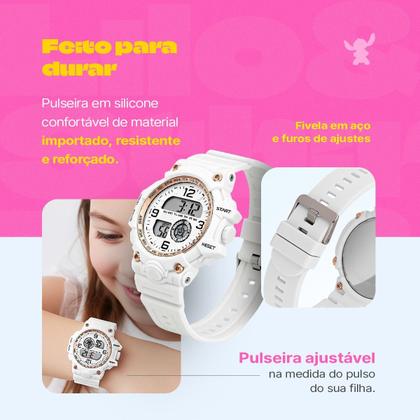 Imagem de Relogio Infantil Led Rosa Digital + Oculos Sol menina pulseira ajustavel qualidade premium protecao uv silicone crianca