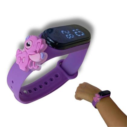 Imagem de Relógio Infantil Menina Stitch Angel Roxo Digital A Prova Dagua
