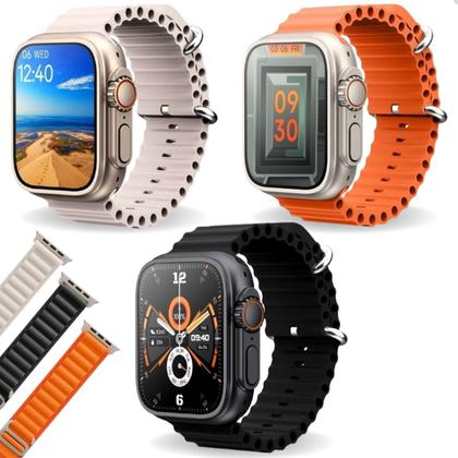 Imagem de Relogio Inteigente Smartwatch Hw9 Ultra Max Laranja Masculino e Feminino Duas Pulseiras