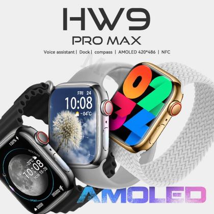 Imagem de Relogio Inteigente Smartwatch Hw9 Ultra Max Laranja Masculino e Feminino Duas Pulseiras