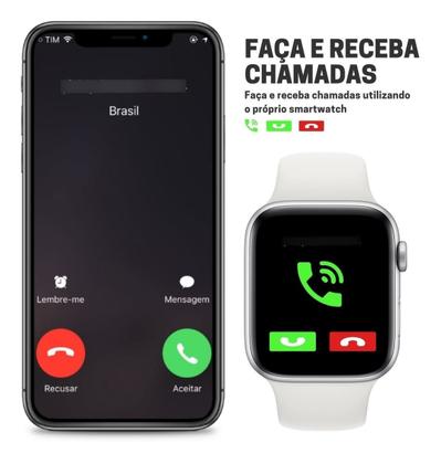 Imagem de Relógio Inteligente Branco Masculino Compativel P/ iPhone Android Samsung