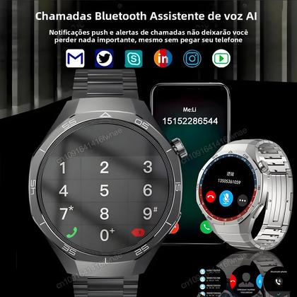 Imagem de Relógio Inteligente Com Tela AMOLED Watch 5 pro Chamadas Bluetooth Fitness GPS Esportes Para Homens