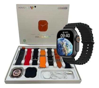 Imagem de Relógio Inteligente Hw Ultra2 Laranja NFC Faz Ligações com 7 Pulseiras e Case Exclusivo