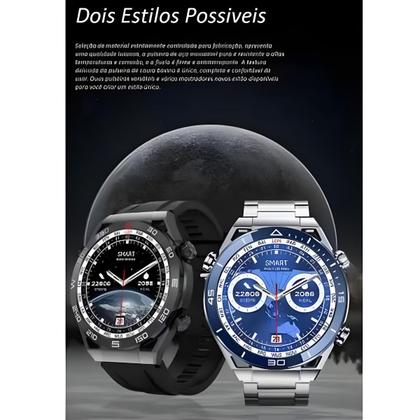Imagem de Relogio Inteligente Masculino Smart Watch Redondo 2 Pulseiras Extra Android iOS Hw5 Max Original