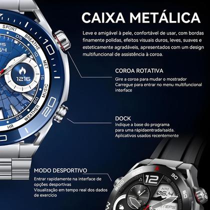 Imagem de Relogio Inteligente Masculino Smart Watch Redondo C/2 Pulseira Extra Android iOS Hw5 Max Amoled