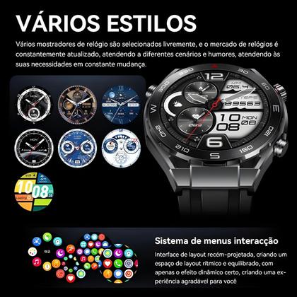 Imagem de Relogio Inteligente Masculino Smart Watch Redondo C/2 Pulseira Extra Android iOS Hw5 Max Amoled