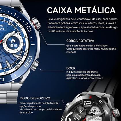 Imagem de Relogio Inteligente Masculino Smart Watch Redondo C/2 Pulseira Extra Android iOS Hw5 Max Original