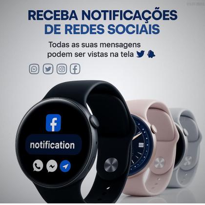 Imagem de Relógio Inteligente Redondo Preto Masculino Bluetooth Esportivo Multifunções Compatível com Android iOS Samsung e Xiaomi 2025