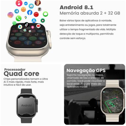 Imagem de Relógio Inteligente Smart Watch Ultra 3 AI 5G Chip Responde Mensagem TikTok ChatGpt Android iOS