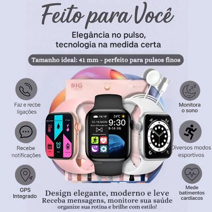 Imagem de Relógio Inteligente Smartwatch Rosa Pro W10 Mini 8 Pulseiras Masculino Feminino