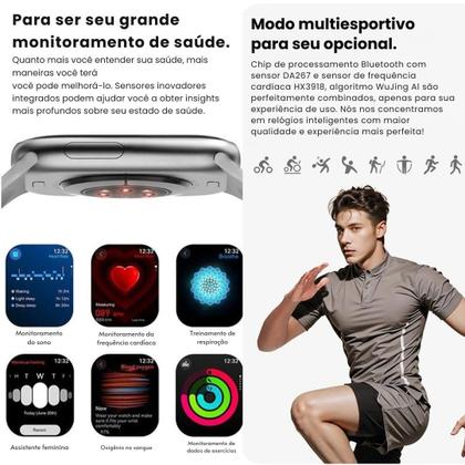 Imagem de Relógio inteligente Smartwatch W10 X Lançamento com 10 pulseiras 46mm Esportivo para Android e iOs Masculino e Feminino