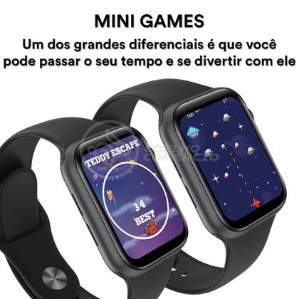 Imagem de Relógio Inteligente SmartWatch X16 Preto com Jogos Android iOS + 1 Pulseira Extra Aço Milanese Prata