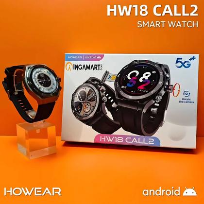 Imagem de Relógio inteligente Wearfit HW18 Chip 5G 64GB Câmera rotativa Celular de Pulso Wifi Smartwatch redondo com sistema Android integrado PlayStore