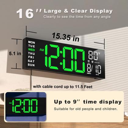 Imagem de Relógio JALL 16" Digital Wall Mount RGB Timer Verde Branco
