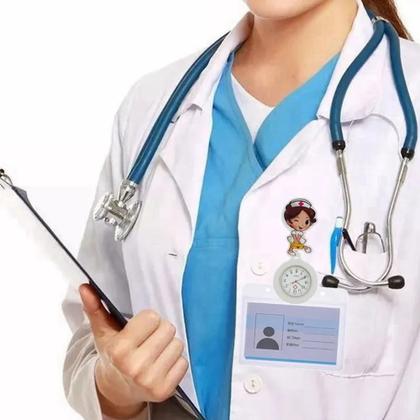 Imagem de Relógio Lapela Enfermagem Silicone Cordão Ioiô Porta Crachá