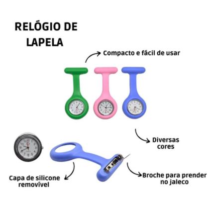 Imagem de Relógio Lapela Silicone Enfermagem Enfermeira Jaleco Cores