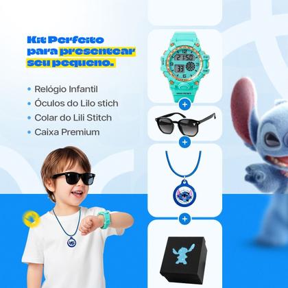 Imagem de Relogio Led Digital Azul Infantil + Oculos Sol presente silicone qualidade premium protecao uv menina pulseira ajustavel