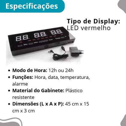 Imagem de Relógio LED Digital com Calendário e Termômetro de Precisão