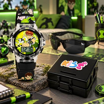 Imagem de Relogio Led Digital Infantil Ben10 + Oculos Sol heroi esportivo presente silicone criança qualidade premium menino verde