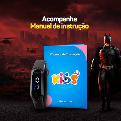 Imagem de Relogio Led Infantil Digital Preto Prova Dagua + Copo Batman criança adolescente heroi menino silicone preto presente