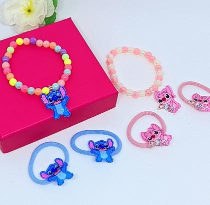 Imagem de Relógio Led Personagens Disney Lilo Angel e Stitch + Kit Par Xuxinhas acessório de cabelo meninas Temático Lembrancinha