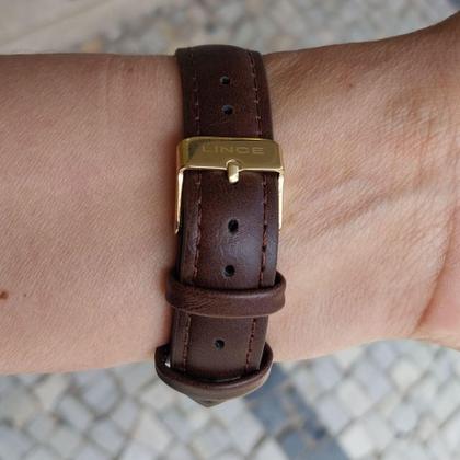 Imagem de Relogio Lince Feminino quadrado dourado marrom com numeros pulseira de couro