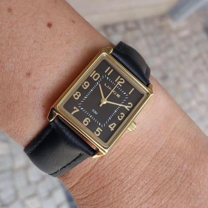 Imagem de Relogio Lince Feminino retangular dourado preto com numeros pulseira social sofistic LQC4823L25 P2PX