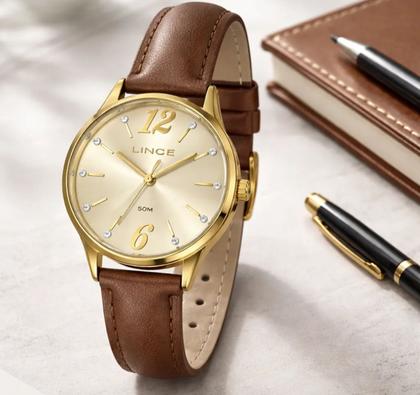 Imagem de Relogio lince lrch240l30 dourado com pulseira de couro