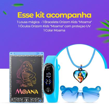 Imagem de Relógio + lousa magina LCD tablet moana prova dagua azul criança presente menina pulseira ajustavel