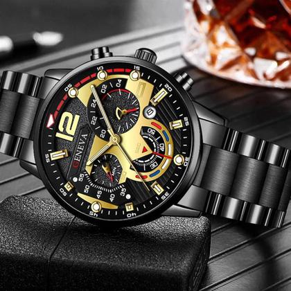 Relógio Luxo Genebra G0106 Aço 42mm - Resistente Água - Geneva