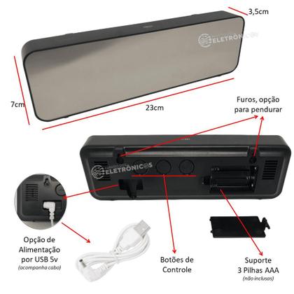 Imagem de Relogio Luz Led Mesa Data Alarme Soneca Espelhado Temperatura 5v ZB4003VM