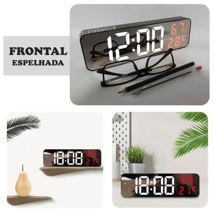 Imagem de Relogio Luz Led Mesa Data Alarme Soneca Espelhado Temperatura 5v ZB4003VM