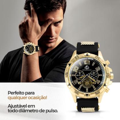 Imagem de Relogio Masculino Aço Banhado + Caixa + Cordão Crucifixo social dourado religioso cruz qualidade premium grumet casual