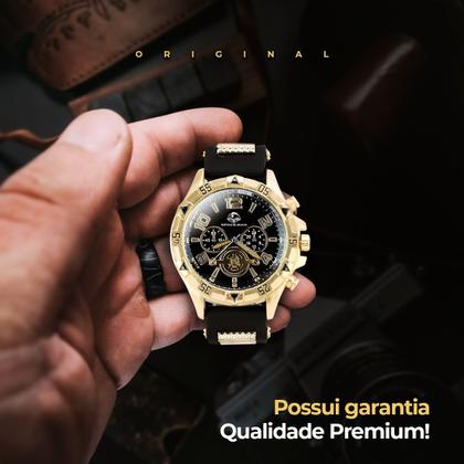 Imagem de Relogio Masculino Aço Banhado + Caixa + Crucifixo Cordão catolico presente silicone religioso dourado social ouro grumet